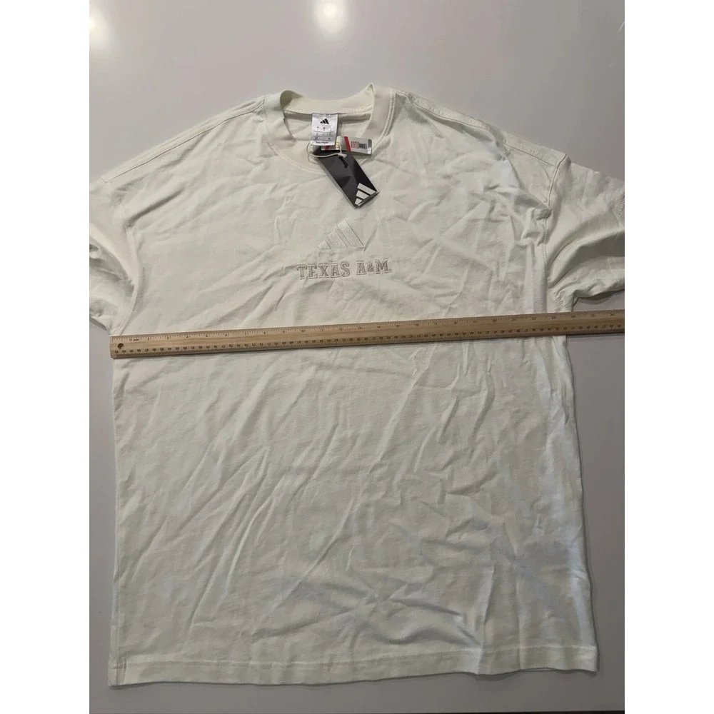adidas Texas A&M T-shirt KB0742 Mens L Off-White Embroidered Logo NWT
